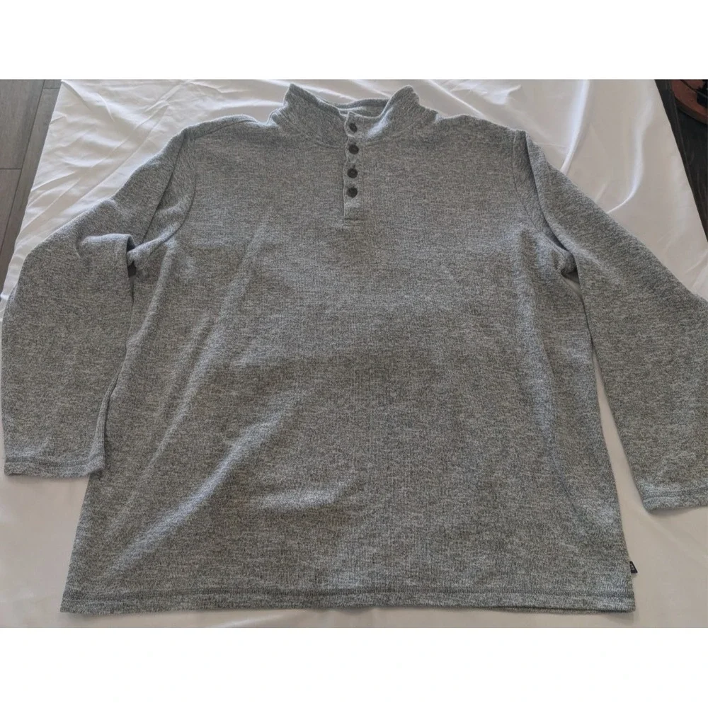 GAP Men's Mock Neck Henley Pullover Sweater Heathered Gray Cotton Long Sleeve